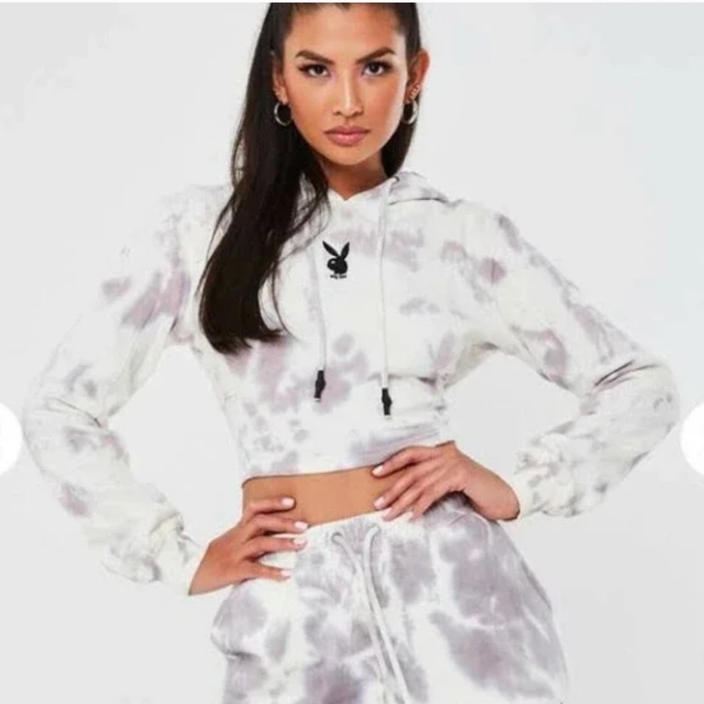 Playboy X Missguided Tie Dye Crop Hoodie